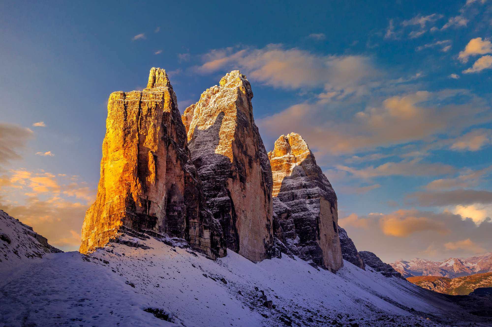 Tre Cime di Lavaredo at first light — fine art photograph by Sherry Keene