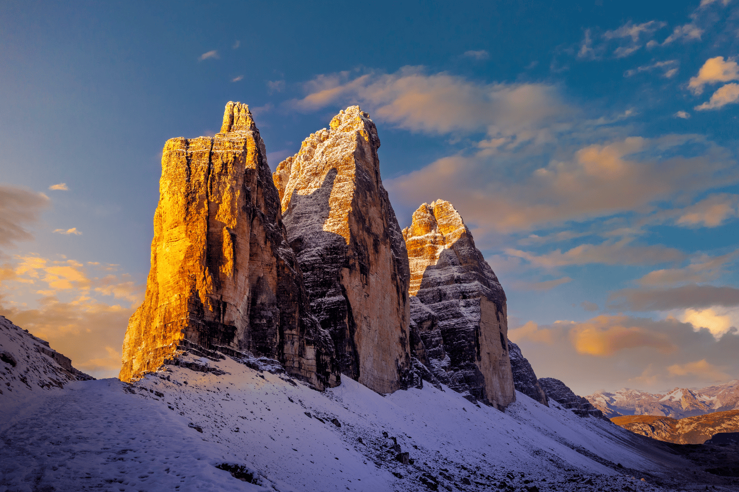 Tre Cime di Lavaredo at first light — fine art photograph by Sherry Keene