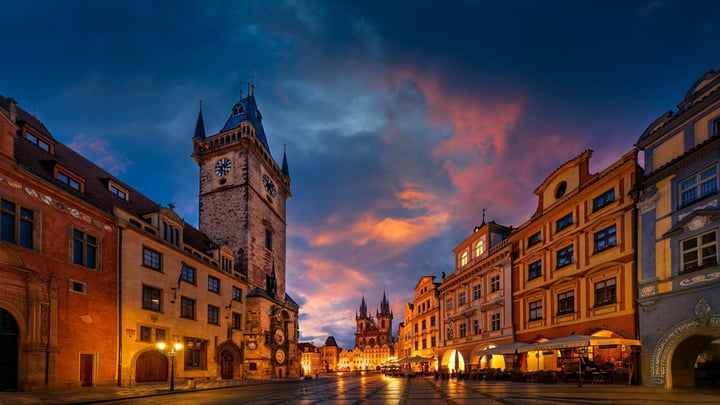 Old Town Square, Prague at blue hour — fine art photograph by Sherry Keene