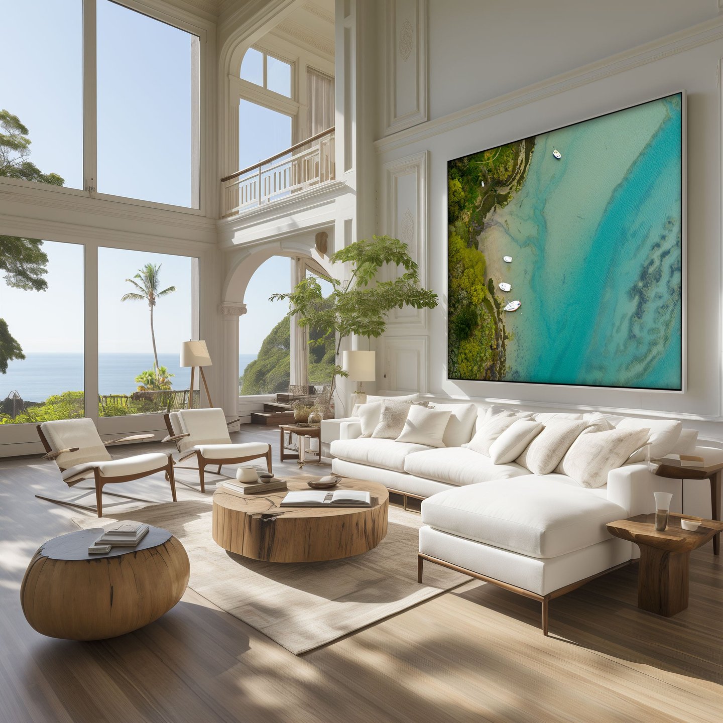 Mouillage installed as a wide panoramic print in a contemporary interior