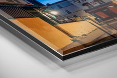 Close-up corner of Off the Clock on alu-dibond beneath 2mm matte acrylic glass. (thumbnail 9)