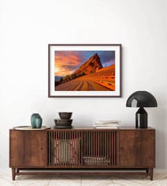 Soundcheck framed above a slatted wood credenza. Shown at 36 x 24 inches. (thumbnail 8)