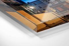 Close-up corner of Off the Clock face mounted under glossy 6mm acrylic glass. (thumbnail 8)
