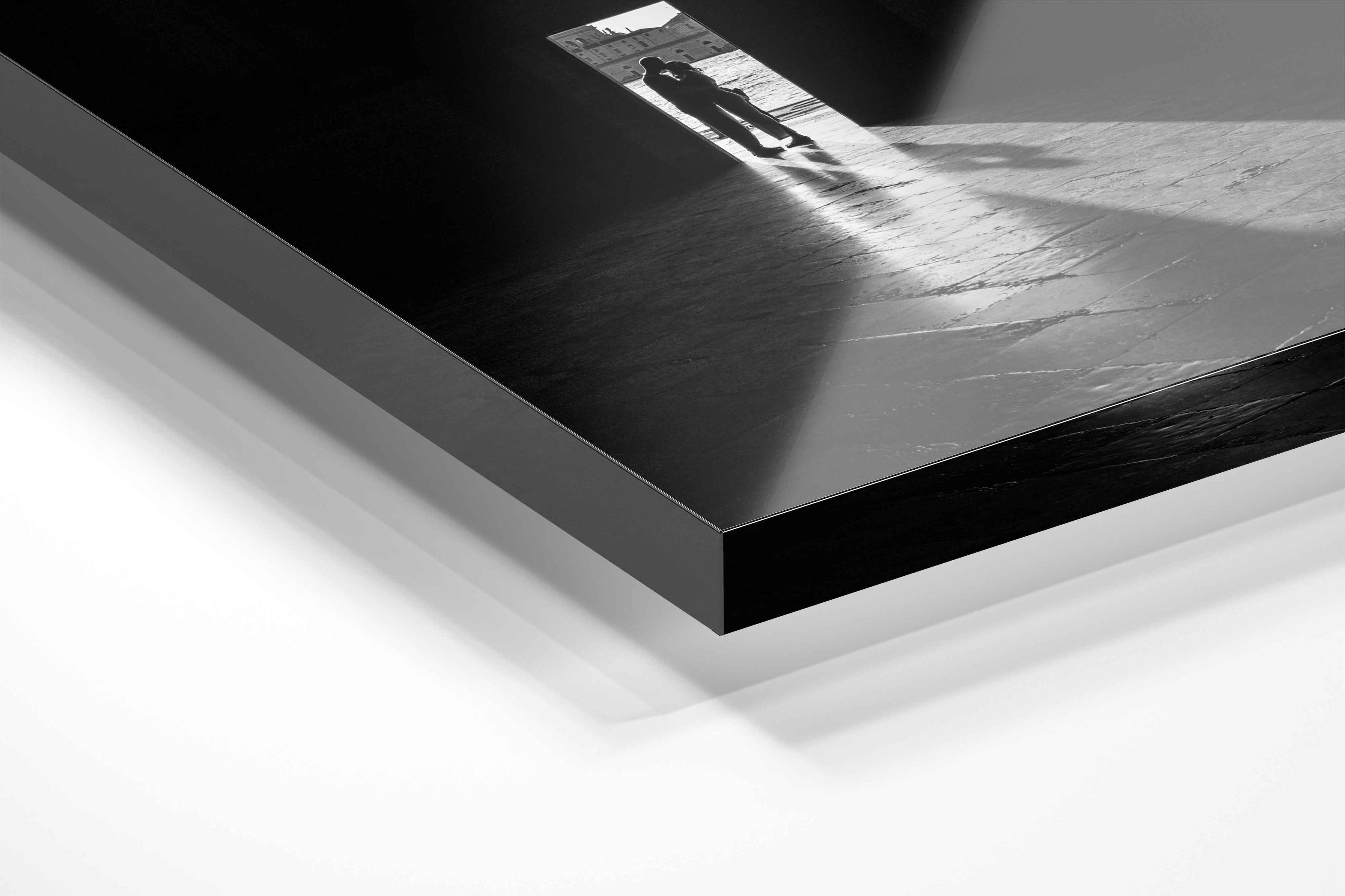 Close-up of Two Souls in Sacred Stillness by Sherry Keene, Refocus Award Honorable Mention — premium 4mm acrylic glass print with museum-quality detail, light-reflective surface, and ultra-clean black edge; perfect for collectors seeking timeless, emotionally resonant black and white fine art